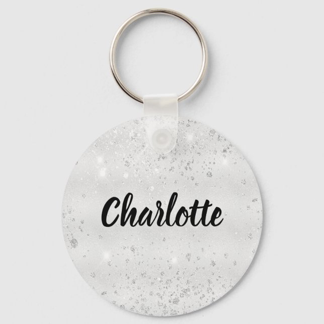 Silver glitter name key ring (Front)