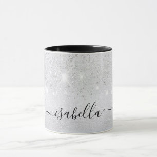 Silver glitter name script mug