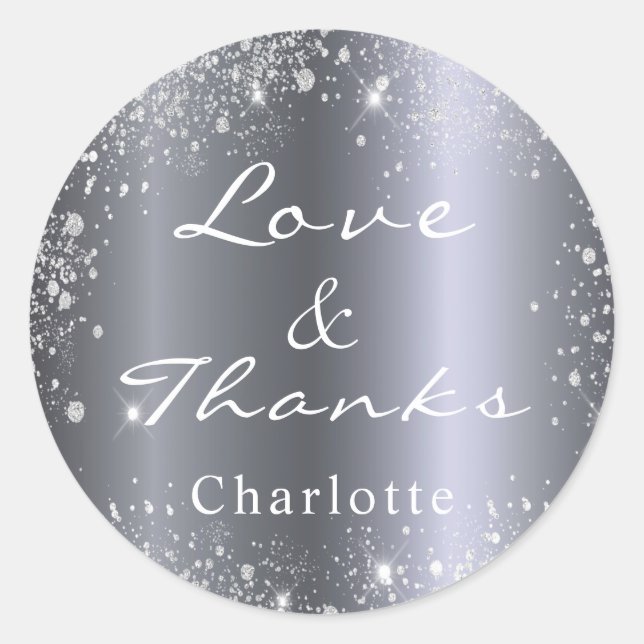 Silver glitter name thank you classic round sticker (Front)