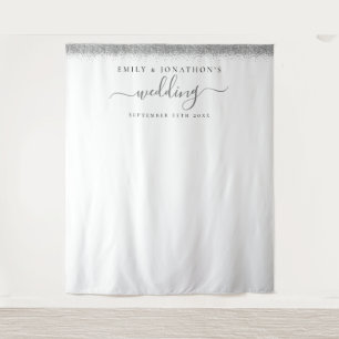Silver Glitter Names Wedding Photo Background  Tapestry