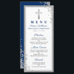 Silver Glitter Navy Blue First Communion Menu<br><div class="desc">Romantic Pastel Purple Floral Chic Wedding Menu</div>