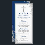 Silver Glitter Navy Blue First Communion Menu<br><div class="desc">Romantic Pastel Purple Floral Chic Wedding Menu</div>