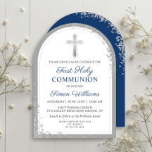 Silver Glitter Navy Blue First Holy Communion Arch