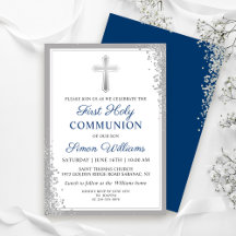 Silver Glitter Navy Blue First Holy Communion