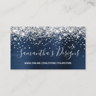 Silver Glitter Navy Blue Foil Online Store Business Card