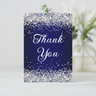 Silver Glitter Navy Blue Ombre 40th Birthday Thank You Card