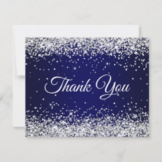 Silver Glitter Navy Blue Ombre Thank You