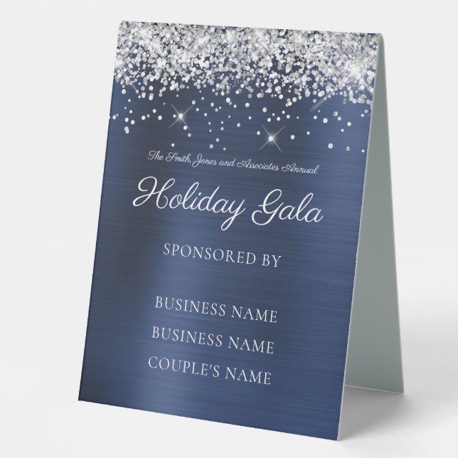 Silver Glitter Navy Blue Party Sponsors (Front)