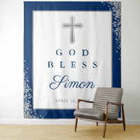 Silver Glitter Navy Blue Personalised God Bless