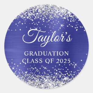 Silver Glitter New Deep Blue Foil Graduation Classic Round Sticker