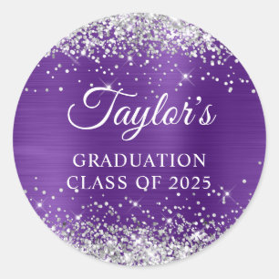 Silver Glitter New Royal Purple Foil Graduation Classic Round Sticker