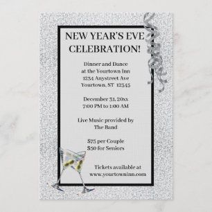 Silver Glitter New Year's Eve Party Invitation
