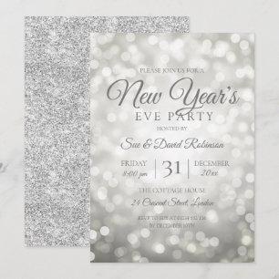 Silver Glitter New Years Eve Party Lights Invitation