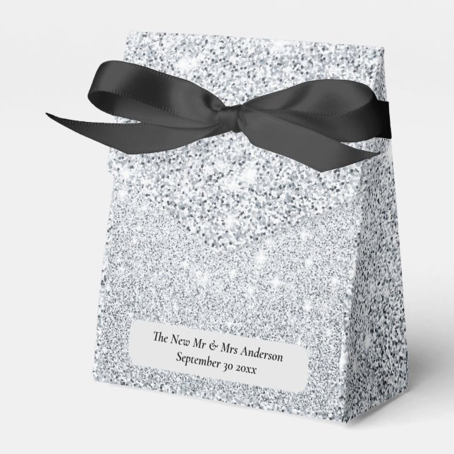Silver Glitter Newlywed Wedding Thank You Gift Favour Box (Front Side)