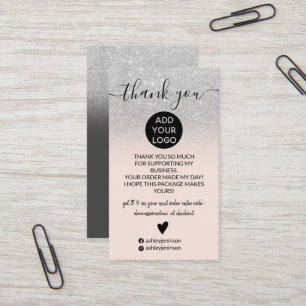 silver glitter ombre blush order thank you business card
