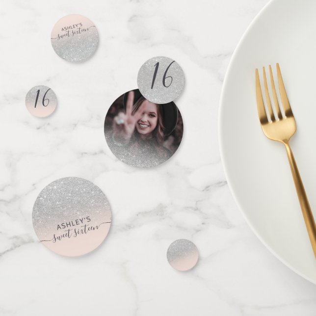 Silver glitter ombre blush pink photo Sweet 16 Confetti (Group)