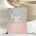 Silver glitter ombre blush pink Sweet 16 Invitation<br><div class="desc">A modern,  pretty faux silver glitter shower ombre with pastel blush pink colour block Sweet 16 birthday party invitation with elegant typography  with pink ombre pattern. Perfect for a princess Sweet sixteen.</div>