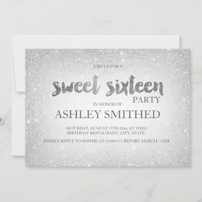 Silver glitter ombre chic modern Sweet 16 Invitation (Front)