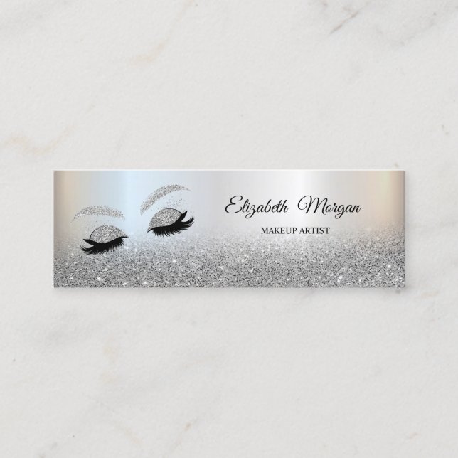 Silver Glitter Ombre Elegant Faux Lashes Mini Business Card (Front)