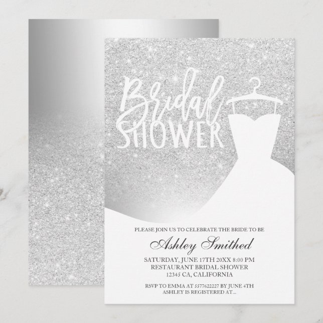 Silver glitter ombre foil dress Bridal shower Invitation (Front/Back)