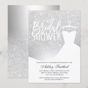 Silver glitter ombre foil dress Bridal shower Invitation