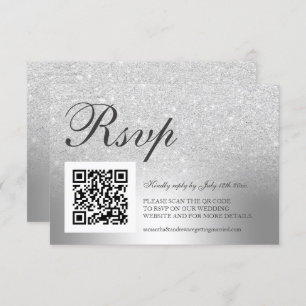 Silver glitter ombre foil RSVP Qr code wedding