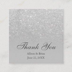 Silver glitter ombre gray thank you wedding square business card