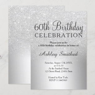 Silver glitter ombre metallic 60th birthday invitation