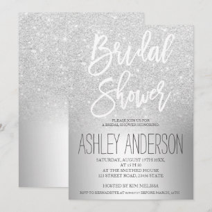 Silver glitter ombre metallic bridal shower invitation