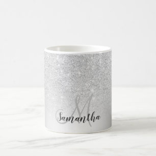 Silver glitter ombre metallic foil monogram coffee mug