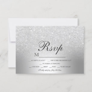 Silver glitter ombre metallic foil RSVP wedding Card