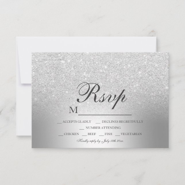 Silver glitter ombre metallic foil RSVP wedding Card (Front)