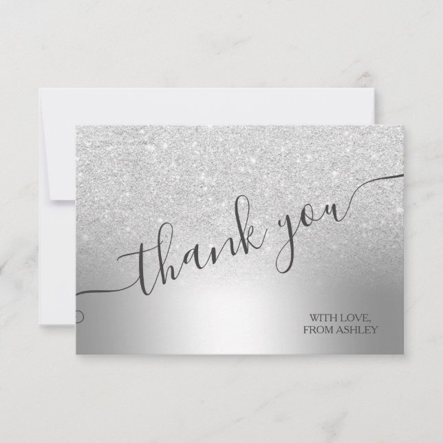 Silver glitter ombre metallic foil thank you (Front)