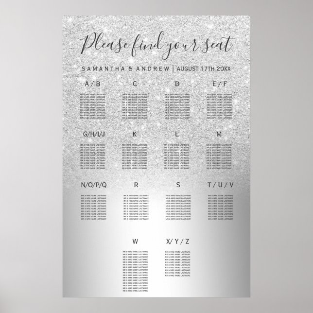 Silver glitter ombre metallic seating chart (Front)