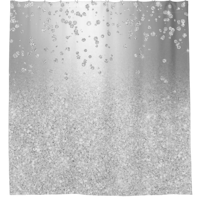 Silver glitter ombre metallic sparkles confetti shower curtain (Front)