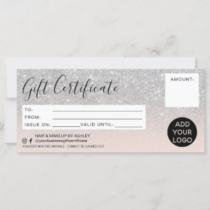 Silver glitter ombre pink gift certificate logo
