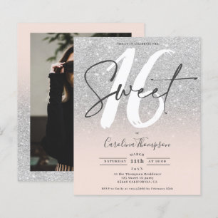 SIlver glitter ombre pink photo budget Sweet 16