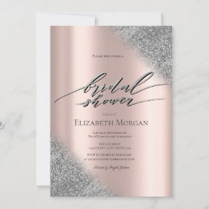 Silver Glitter Ombre Rose Gold Bridal Shower Invitation