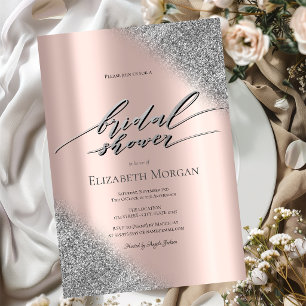 Silver Glitter Ombre Rose Gold Bridal Shower  Invitation