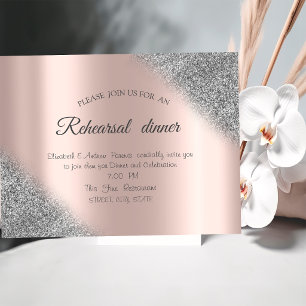 Silver Glitter Ombre Rose Gold Rehearsal Dinner  Invitation