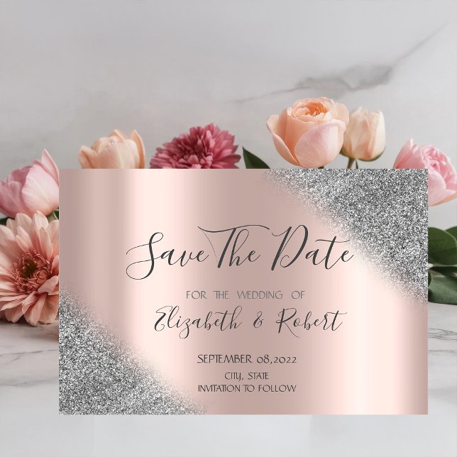 Silver Glitter Ombre Rose Gold Save The Date (Creator Uploaded)