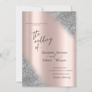 Silver Glitter Ombre Rose Gold Wedding  Invitation