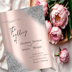 Silver Glitter Ombre Rose Gold Wedding Invitation