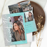 Silver glitter ombre script teal 4 photos Sweet 16 Invitation<br><div class="desc">Modern chic silver glitter ombre gradient sparkles script teal ice blue Sweet 16 birthday party invitation. Add 4 of your favourite photos with a modern brushed style font and photo grid collage.</div>