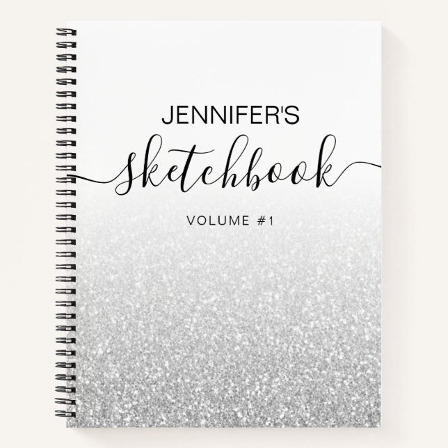 Silver Glitter Ombre Sketchbook Name Notebook (Front)