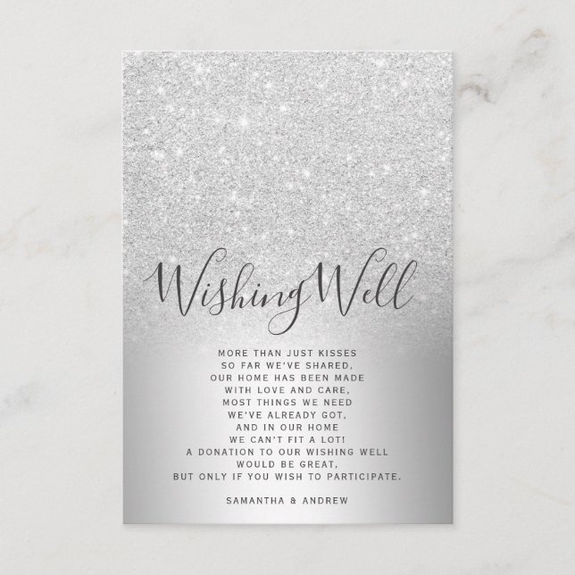 Silver glitter ombre wishing well wedding enclosure card (Front)