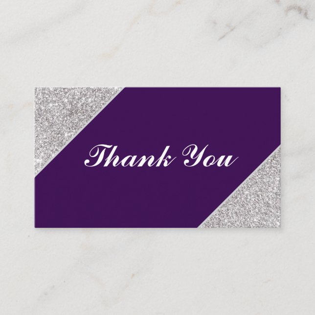 Silver glitter on Dark Purple Thank You Enclosure Card (Front)