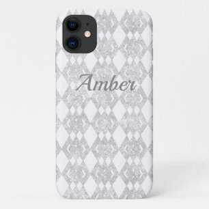 Silver Glitter Overlap Diamond Pattern Personalise iPhone 11 Case