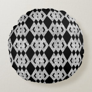 Silver Glitter Overlap Diamond Pattern Round Cushion