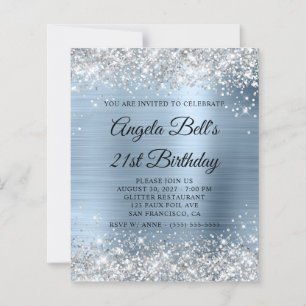 Silver Glitter Pale Blue 21st Birthday Invite